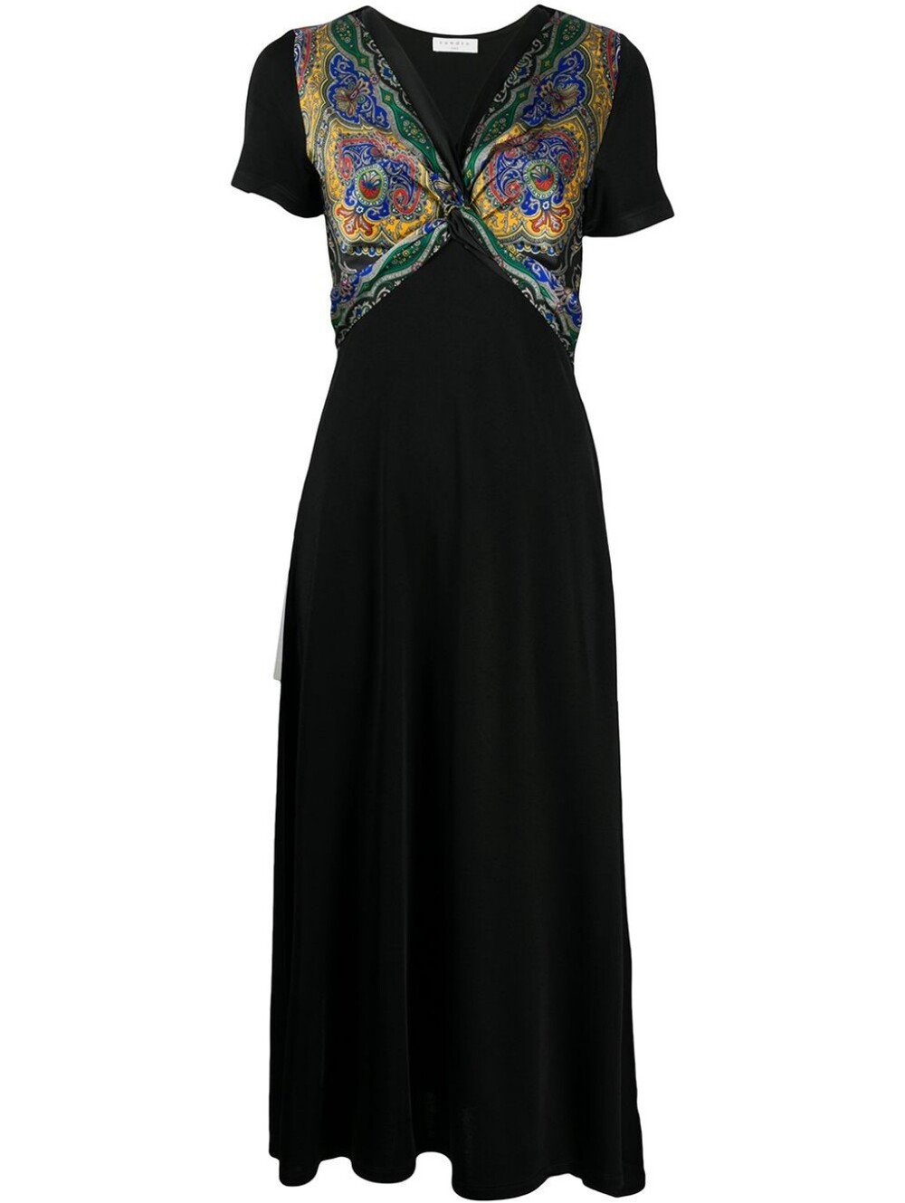 Sandro Black Maxi Dress with Multicolor Paisley Yoke